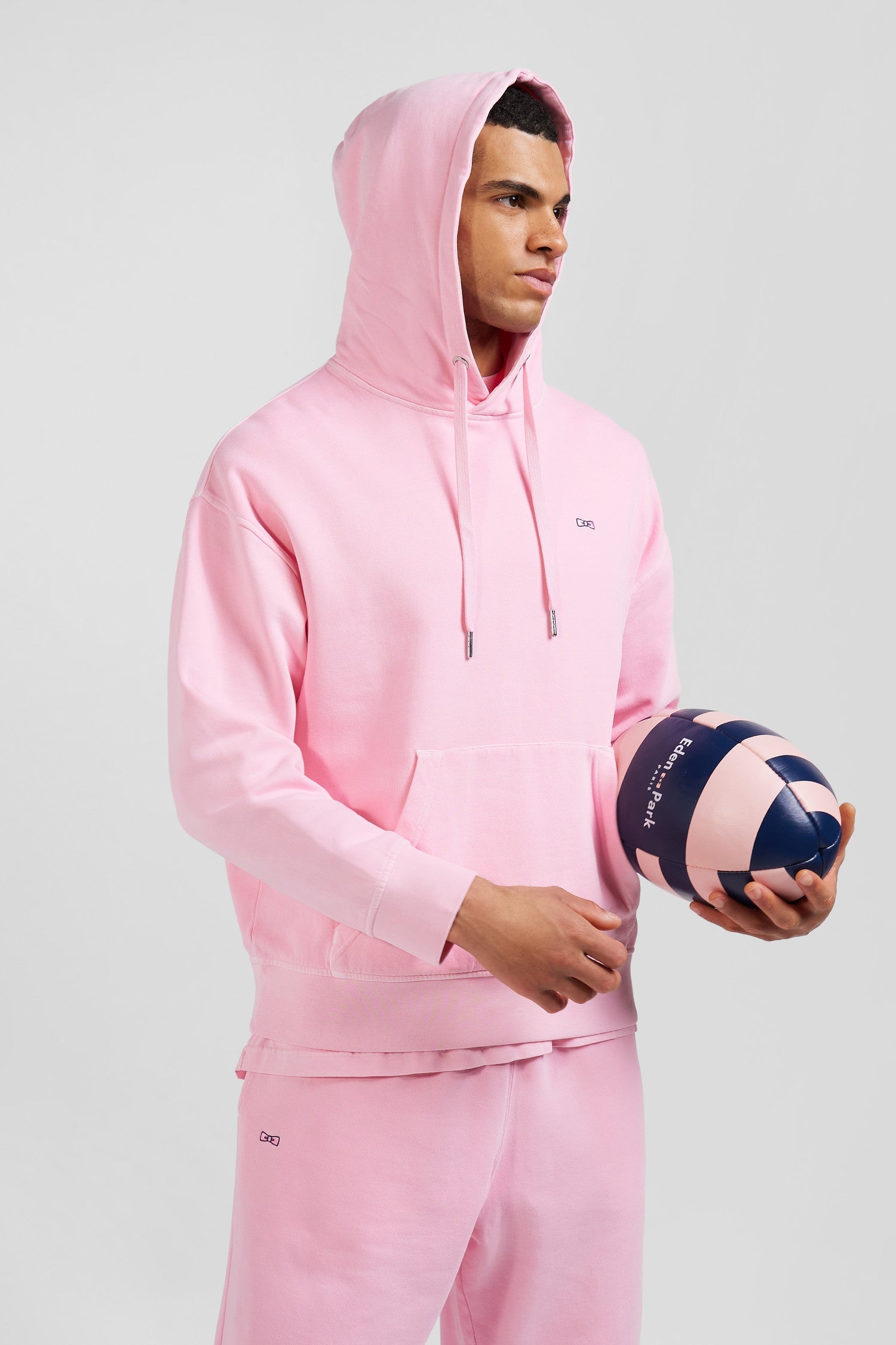 Sweatshirt à capuche unisexe en molleton coton rose surteint coupe Oversized