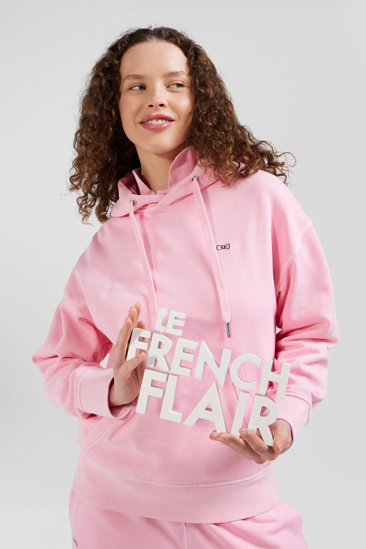 Sweatshirt à capuche unisexe en molleton coton rose surteint coupe Oversized - Image 5