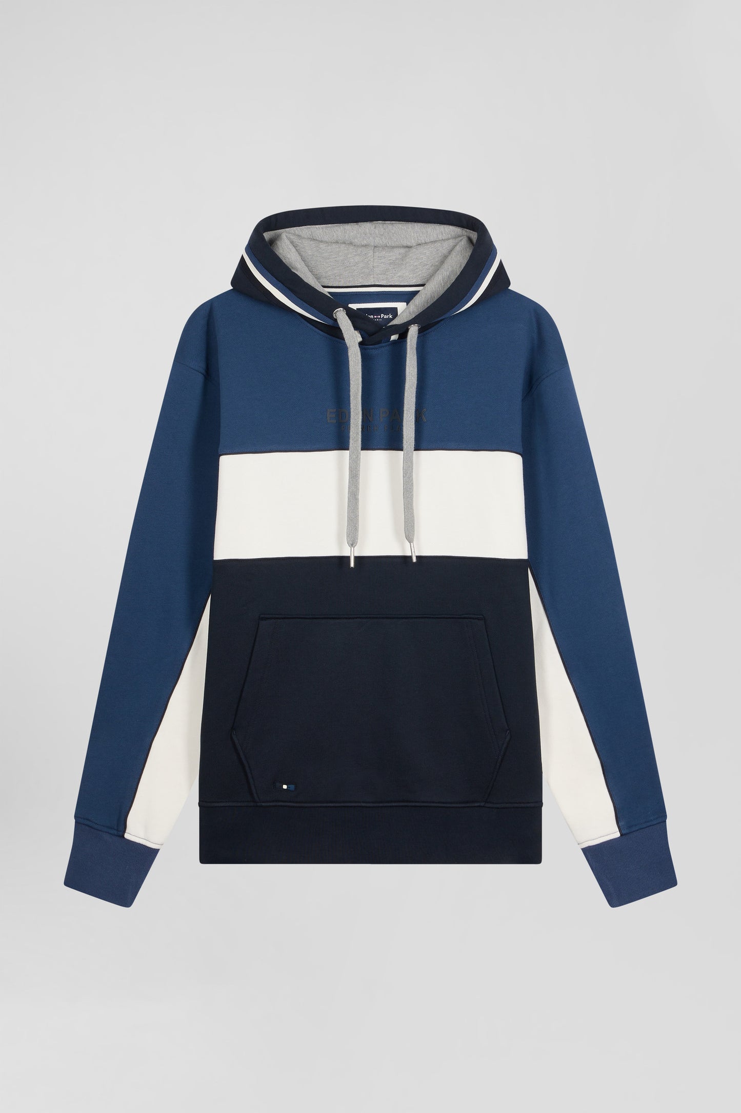 Relaxed dark blue tricolor cotton hoodie