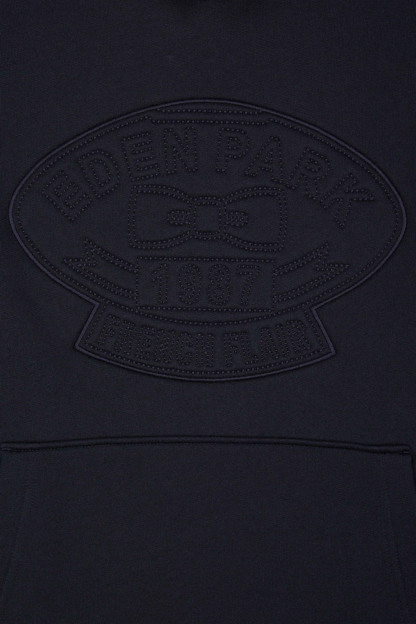 Relaxed navy blue cotton blend hoodie with padded embroidery