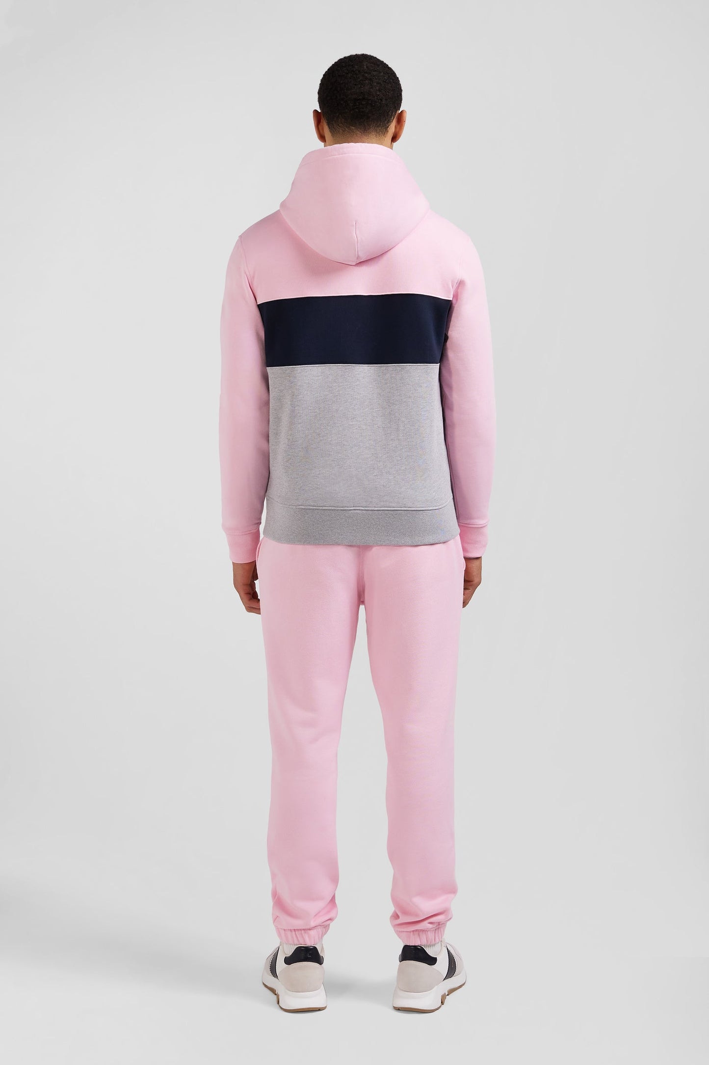 Sweatshirt à capuche zippé colorblock en coton rose coupe Regular - Image 7