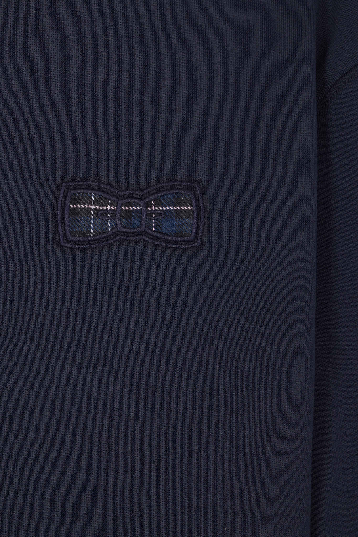 Relaxed navy blue cotton blend sweatshirt with back embroidery and rugby shirt collar