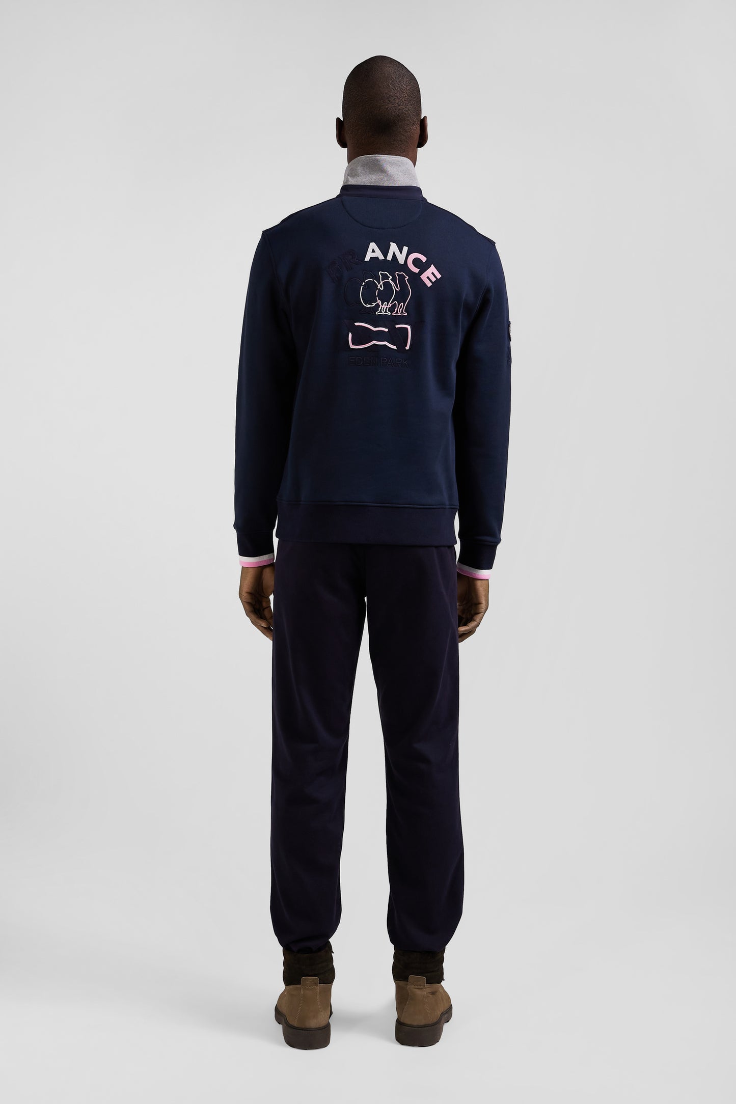 Regular navy blue XV de France cotton sweatshirt with rugby shirt collar