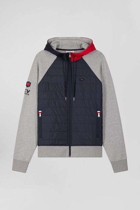 XV de France hooded sweatshirt with zip in cotton blend and grey trimming Regular cut - Image 2