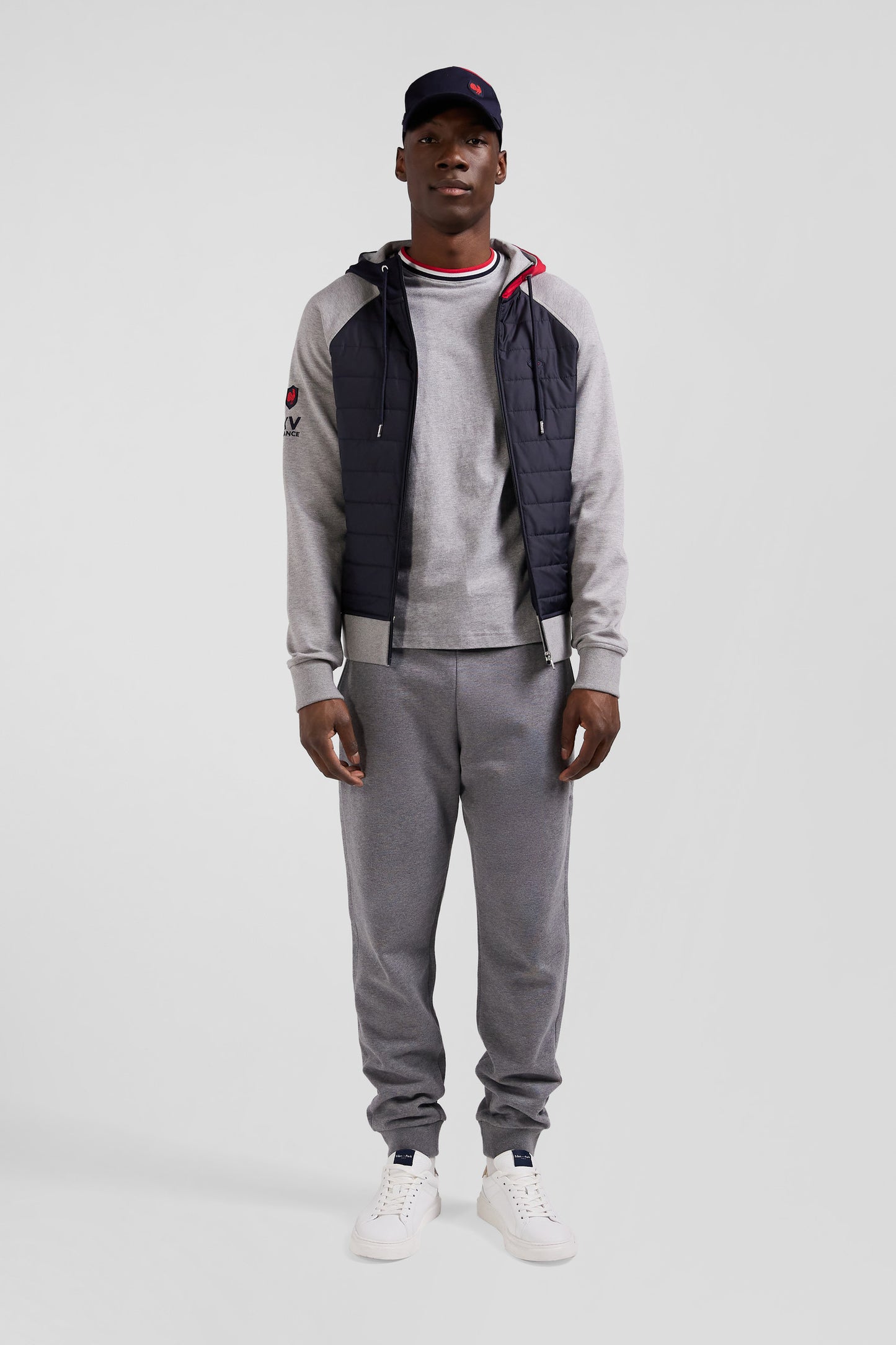 XV de France hooded sweatshirt with zip in cotton blend and grey trimming Regular cut