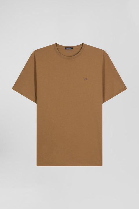 Short-sleeved T-shirt in plain hazelnut Pima cotton, regular fit - Image 2