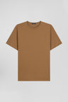 Short-sleeved T-shirt in plain hazelnut Pima cotton, regular fit