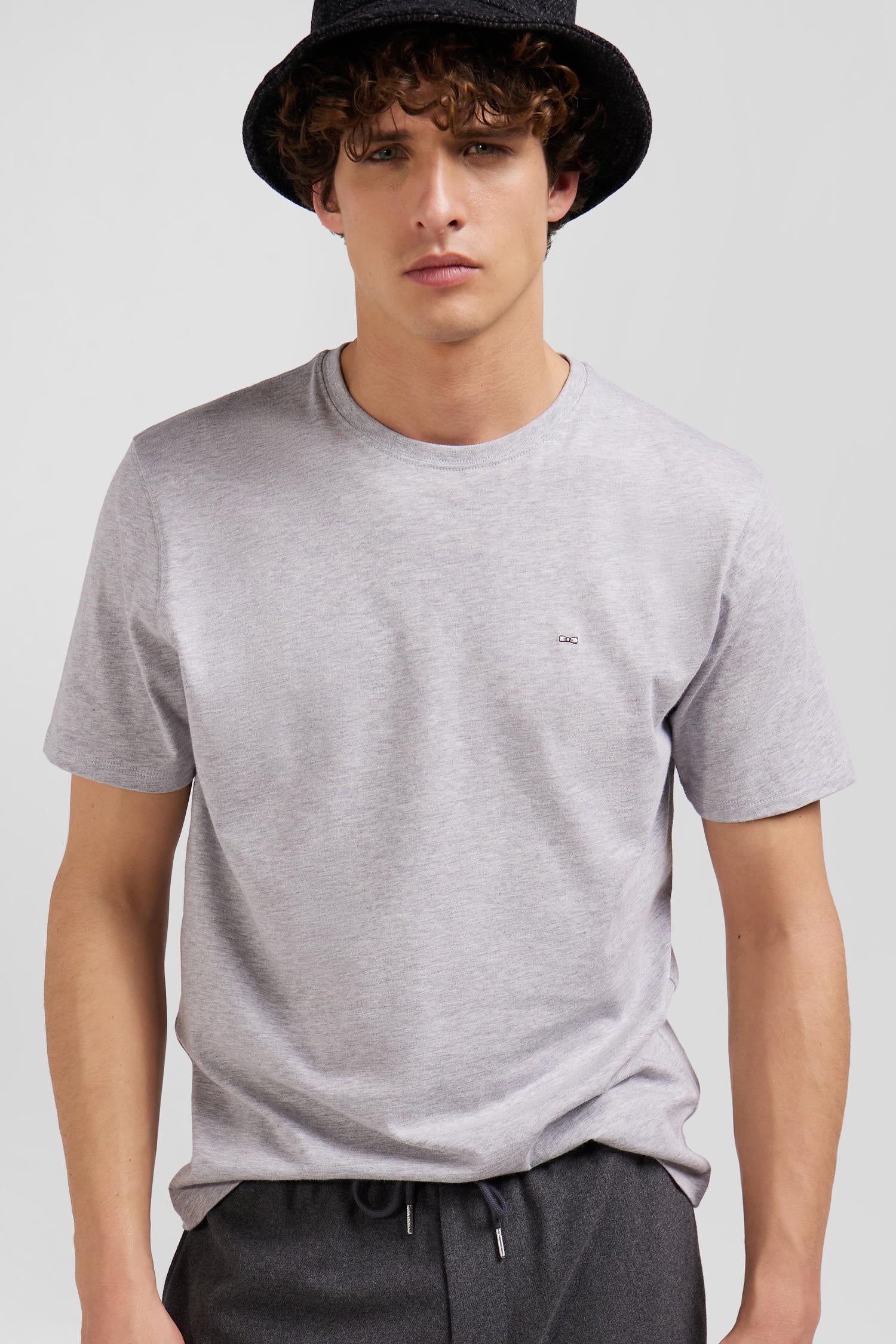 T-shirt manches courtes en coton Pima uni gris coupe Regular