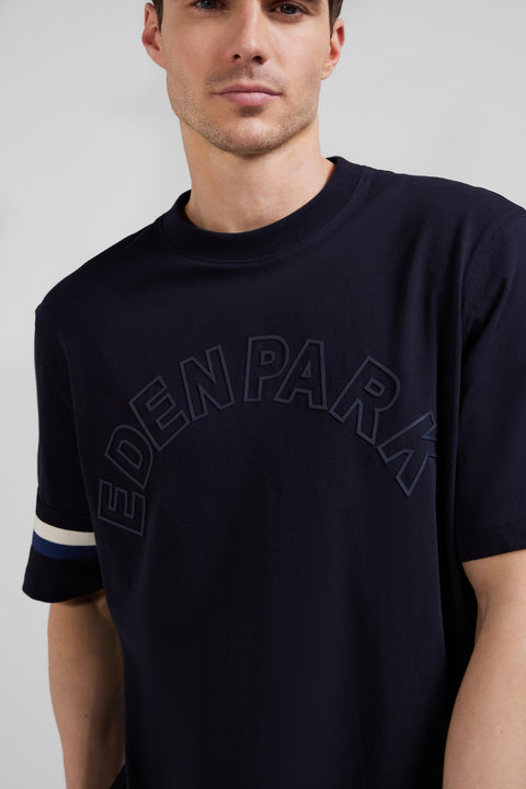 Oversize navy short-sleeved cotton T-shirt with Eden Park print - Image 3