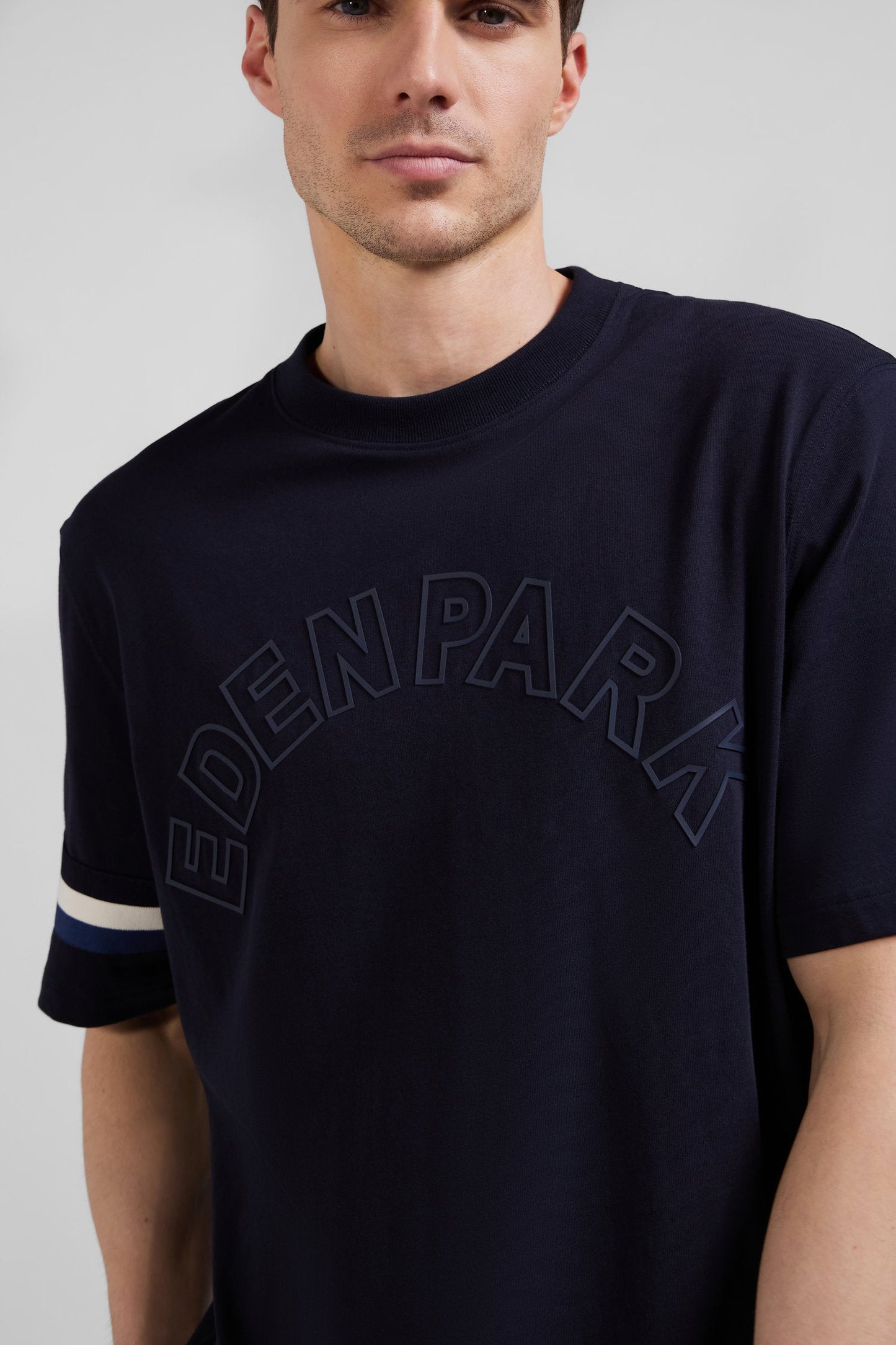 T-shirt manches courtes en coton bleu marine coupe Oversized sérigraphie Eden Park - Image 3