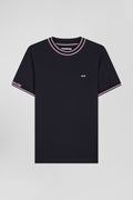 Slim navy blue short-sleeved cotton T-shirt with Eden Park ribs