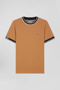 Slim camel short-sleeved cotton T-shirt with Eden Park ribs