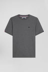 Regular grey short-sleeved cotton T-shirt with emblem embroidery