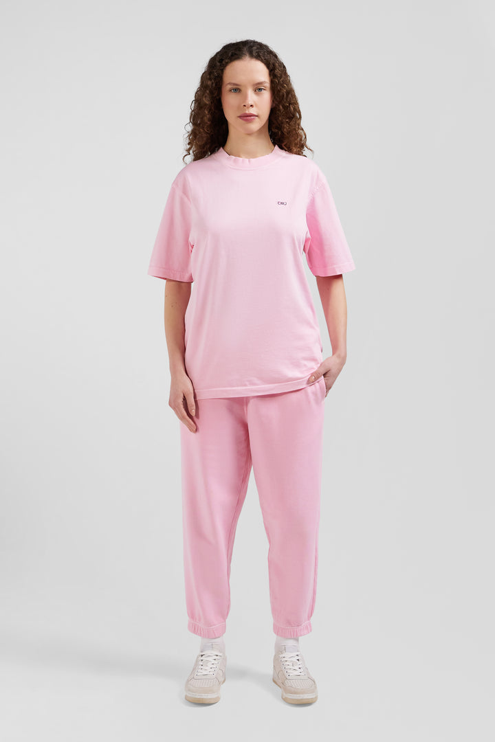 Oversize pink unisex short-sleeved T-shirt in overdyed cotton