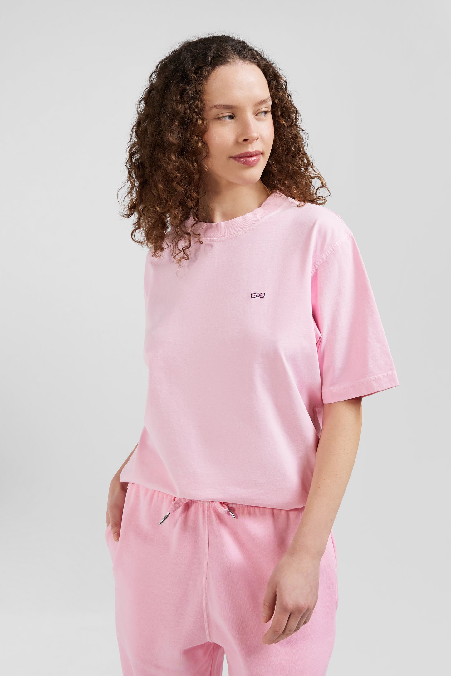 T-shirt manches courtes unisexe en coton surteint uni rose coupe Oversized - Image 5