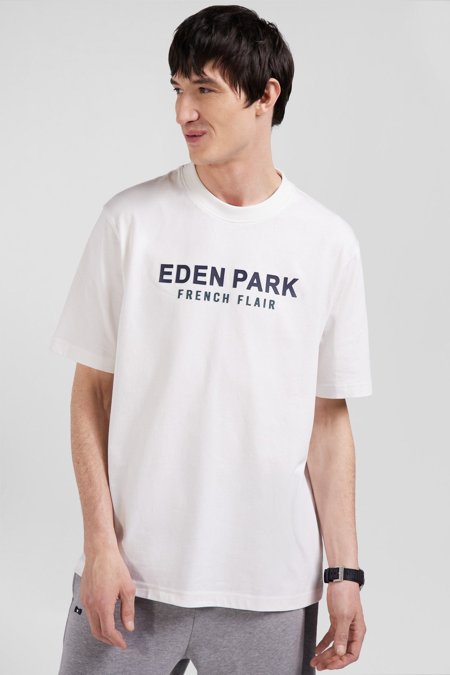 T-shirt manches courtes en coton écru Eden Park French Flair coupe Oversized - Image 3