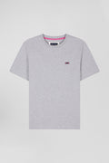 Regular grey short-sleeved cotton T-shirt with back embroidery