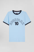 Relaxed sky blue bicolor short-sleeved cotton T-shirt with Eden Park 10 print