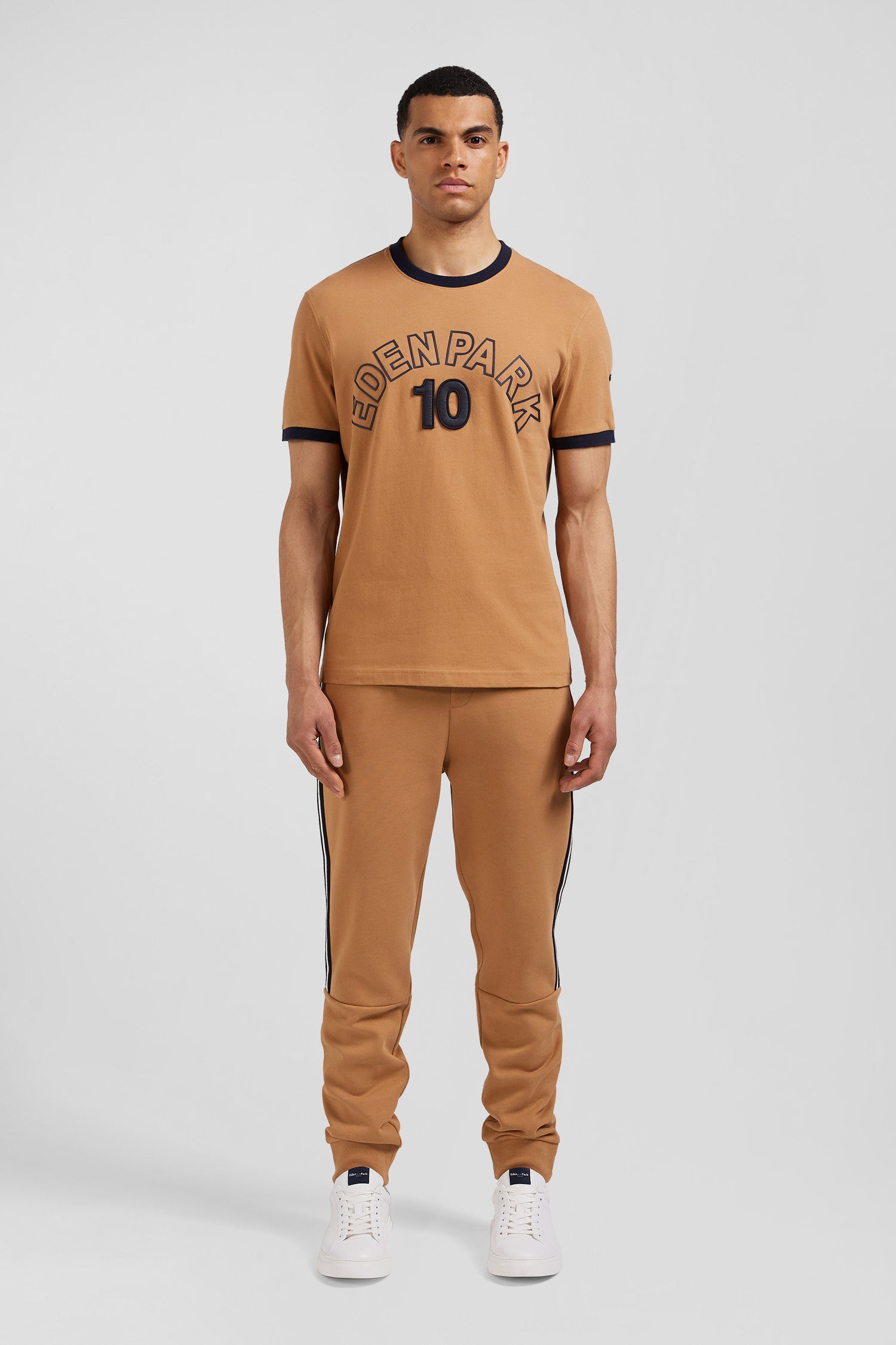 T-shirt manches courtes bicolore en coton camel Eden Park 10 coupe Relaxed