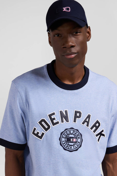 Oversize sky blue short-sleeved cotton T-shirt with Eden Park print - Image 3
