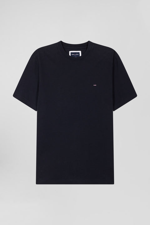 Regular navy blue short-sleeved cotton T-shirt with back patch - Image 2