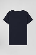 Regular women's navy blue short-sleeved cotton T-shirt