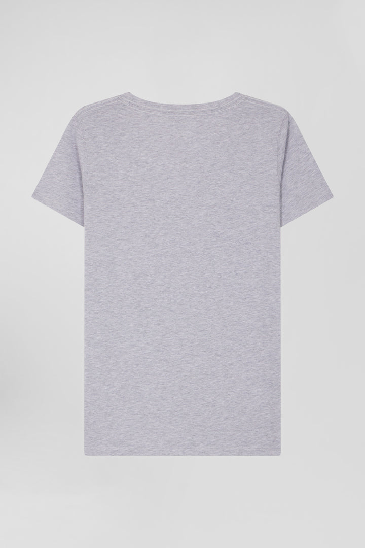 Regular grey short-sleeved V-neck cotton T-shirt