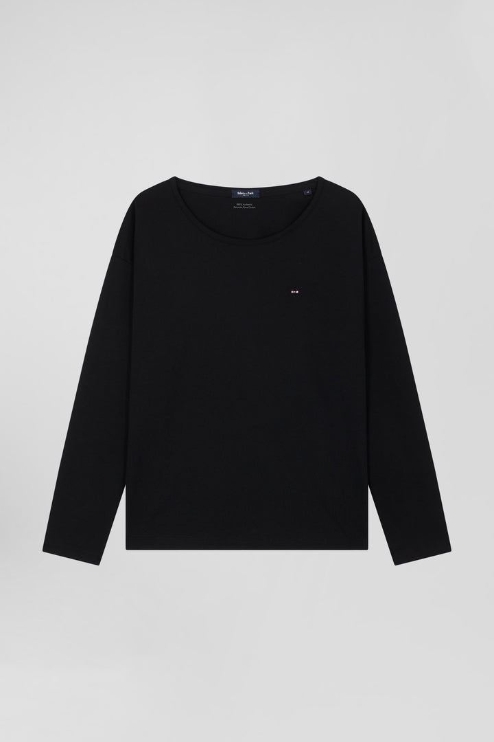 Long-sleeved round-neck t-shirt in black cotton