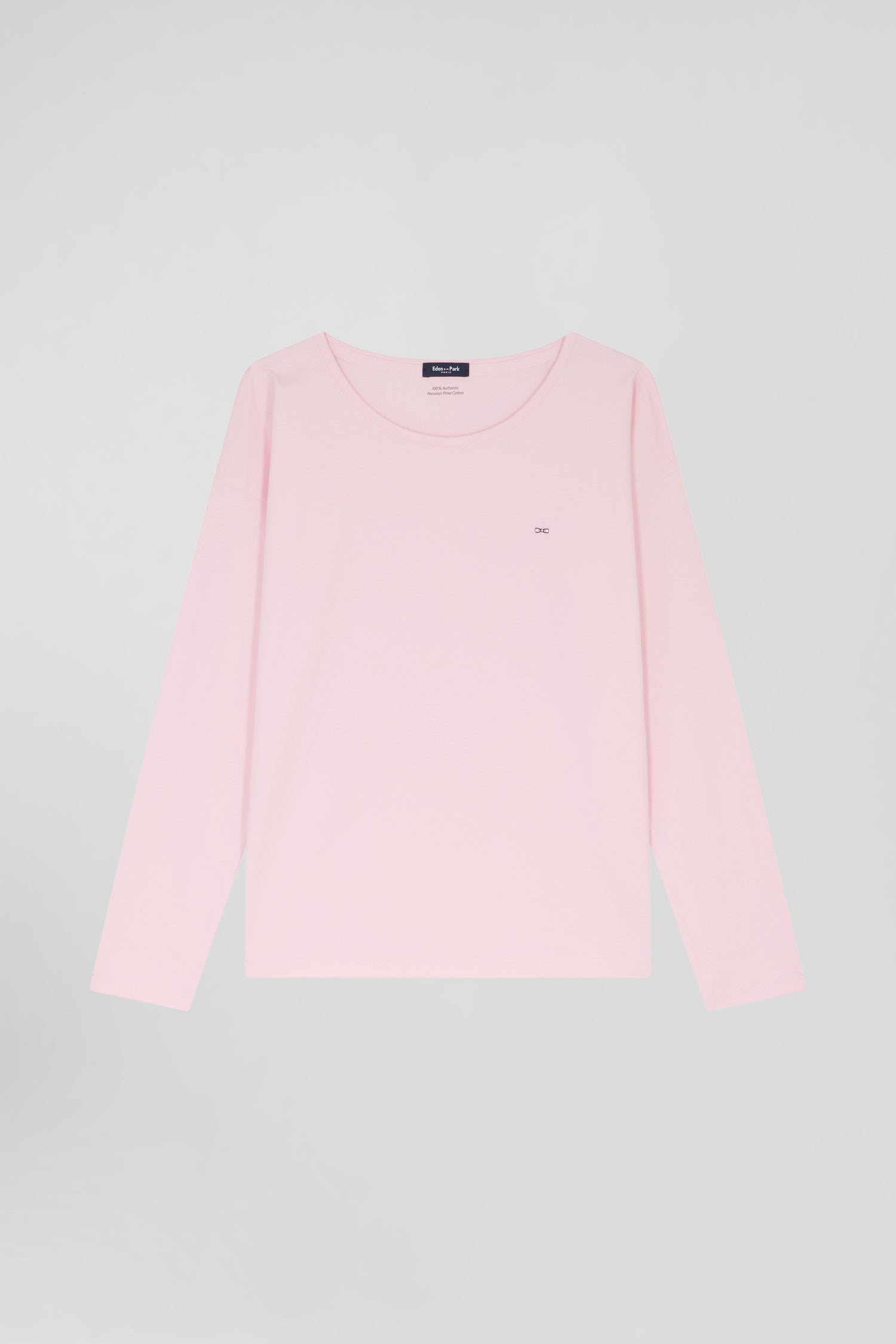 Relaxed pink long-sleeved round neck cotton T-shirt