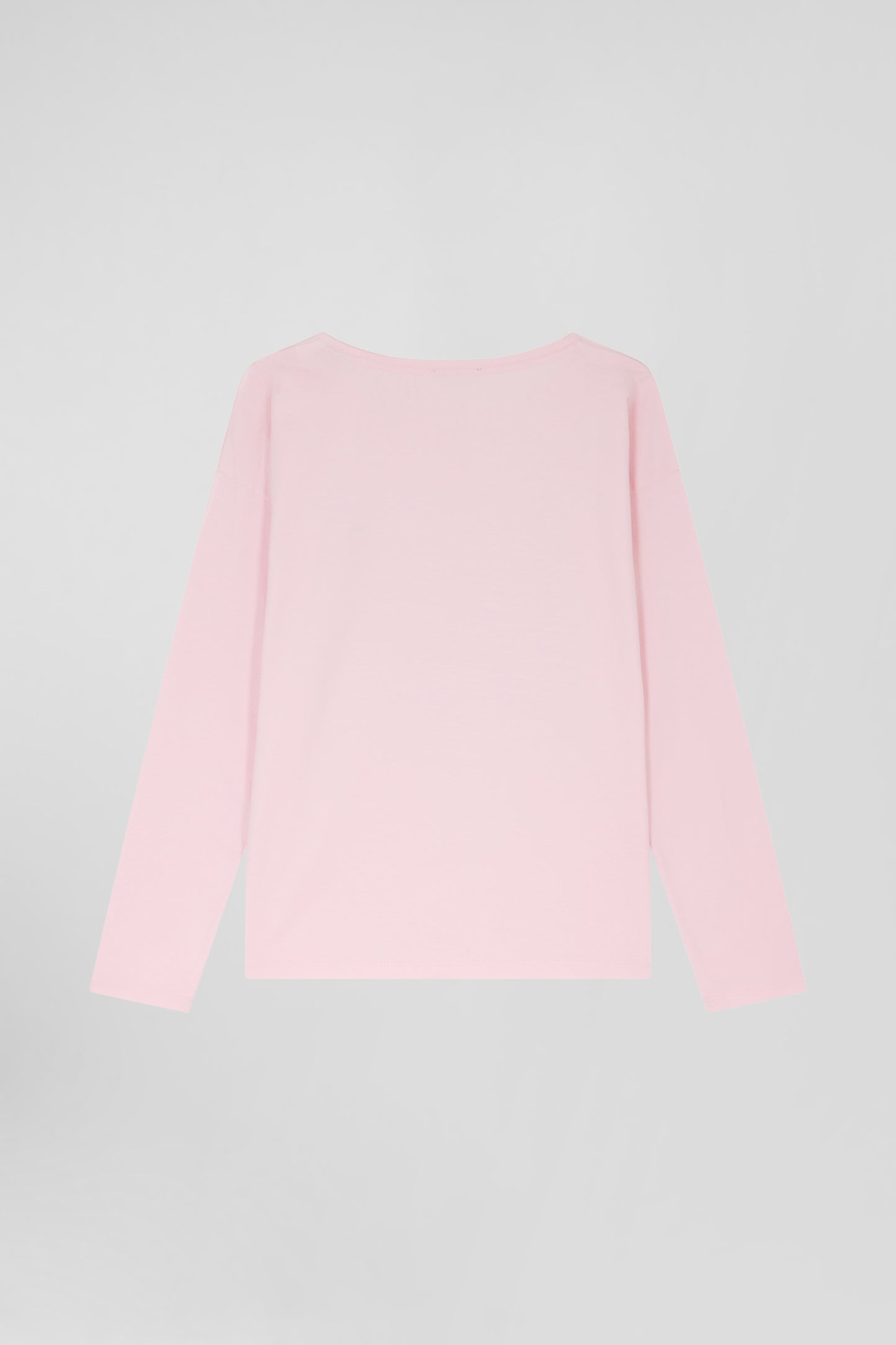 Relaxed pink long-sleeved round neck cotton T-shirt