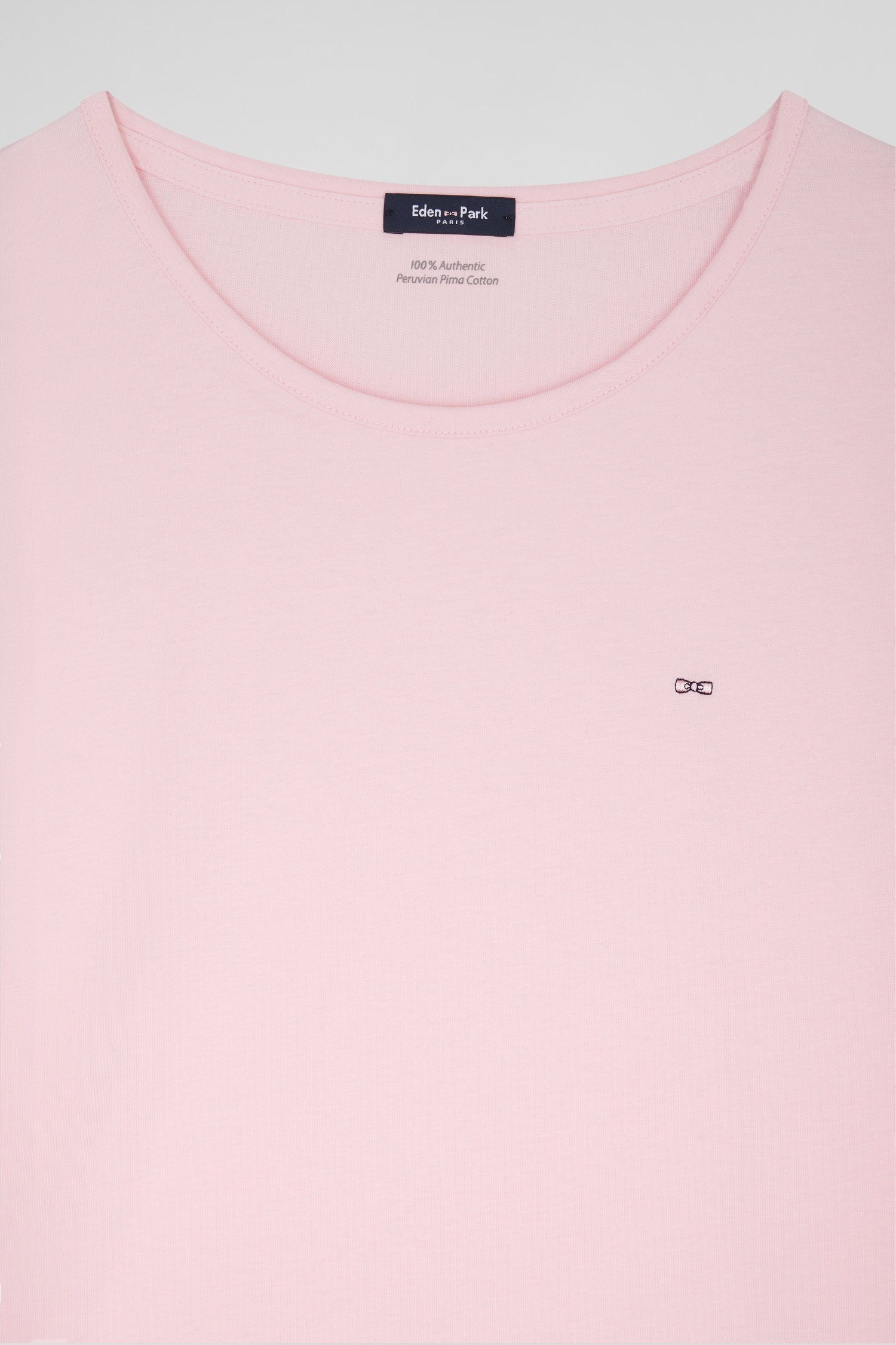 Relaxed pink long-sleeved round neck cotton T-shirt