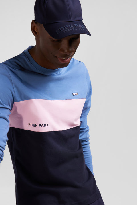 Regular blue colorblock long-sleeved cotton T-shirt - Image 3