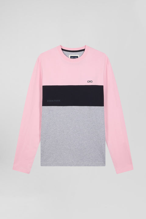 Regular pink colorblock long-sleeved cotton T-shirt - Image 2