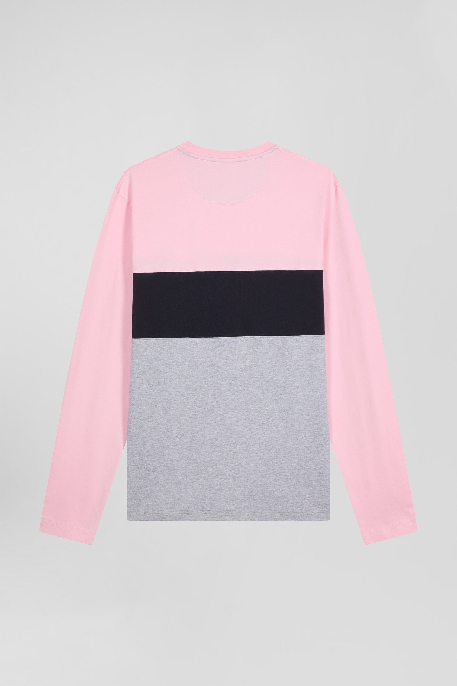 T-shirt manches longues colorblock en coton rose coupe Regular