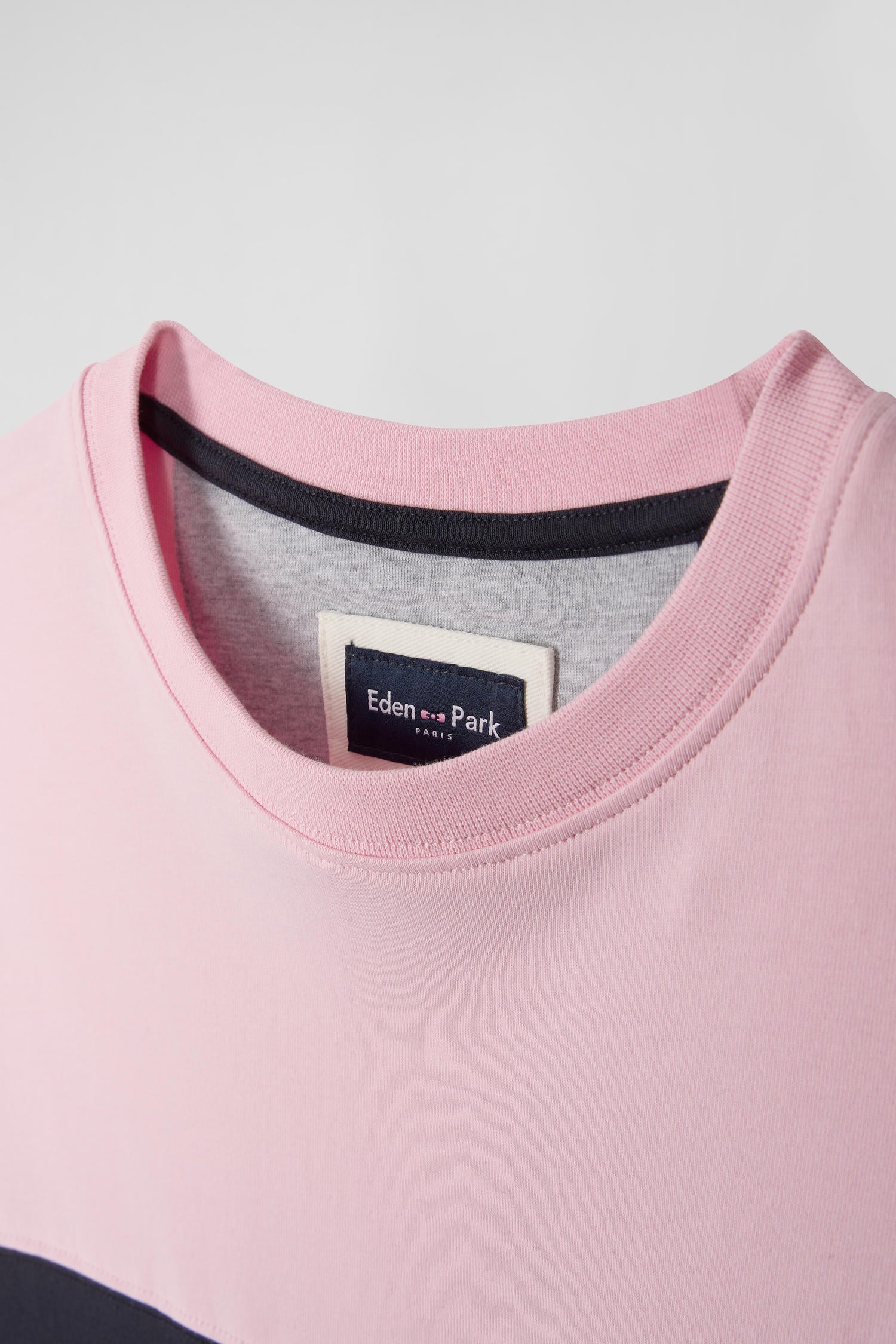 T-shirt manches longues colorblock en coton rose coupe Regular