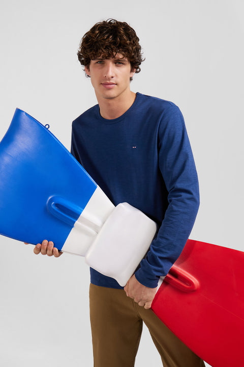 Slim blue long-sleeved cotton T-shirt - Image 2