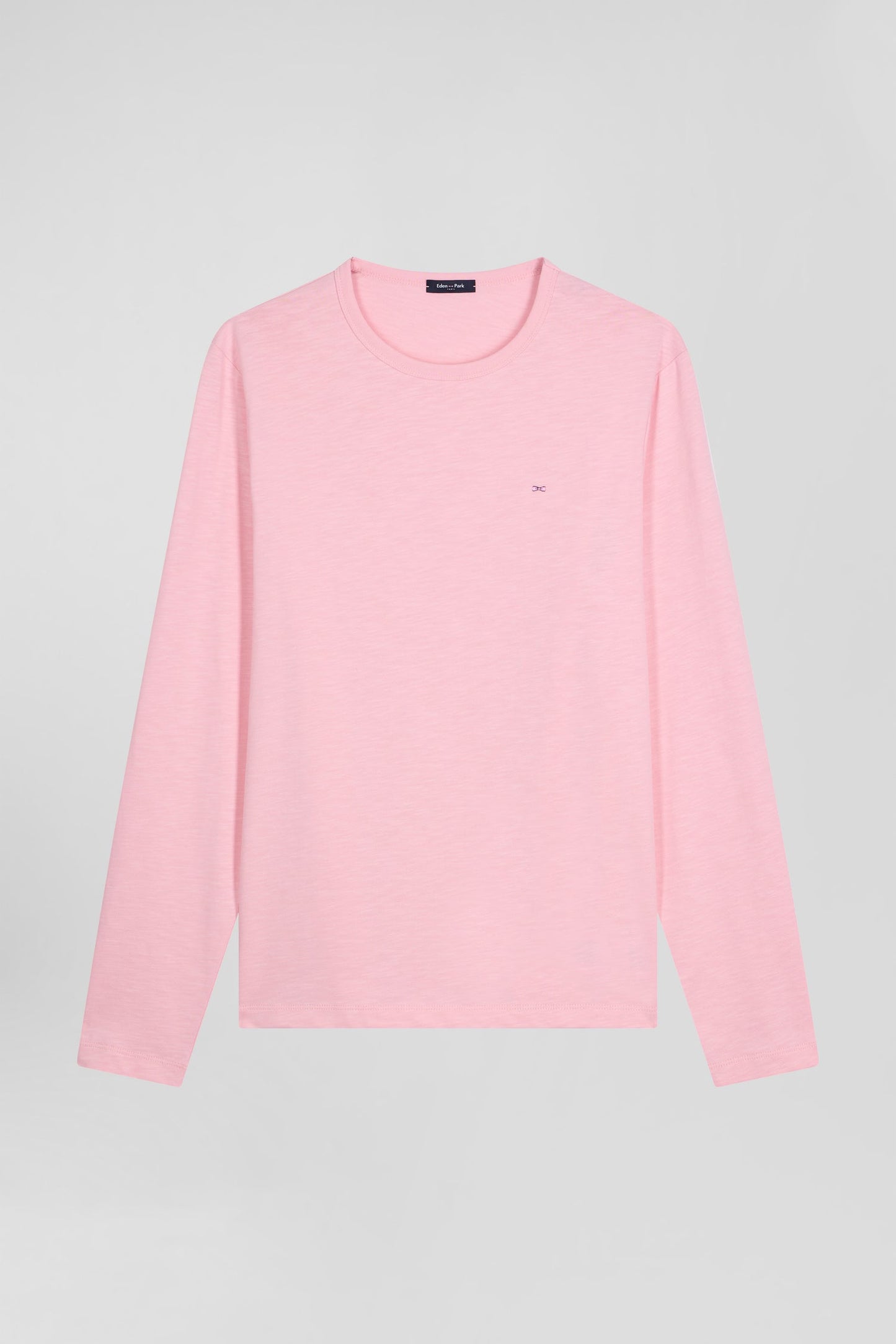 T-shirt manches longues en coton uni rose coupe Slim - Image 2