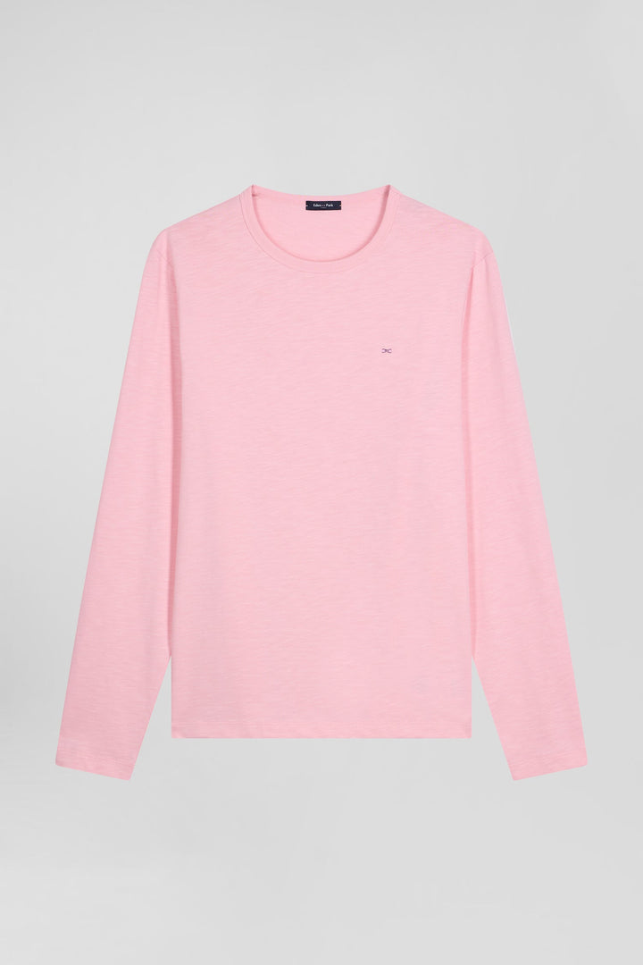 T-shirt manches longues en coton uni rose coupe Slim alt view