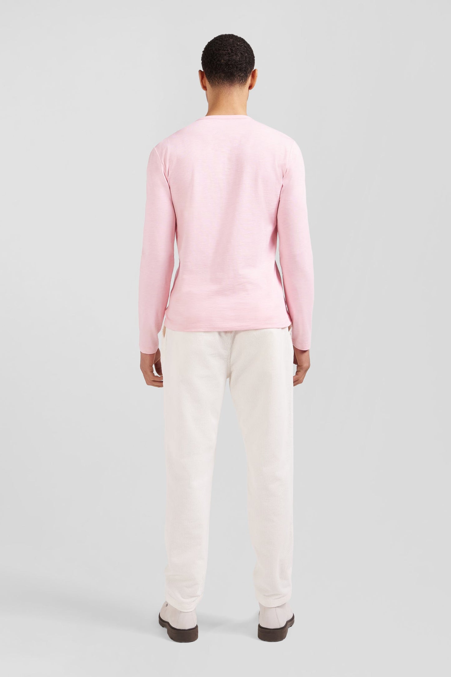 T-shirt manches longues en coton uni rose coupe Slim - Image 7