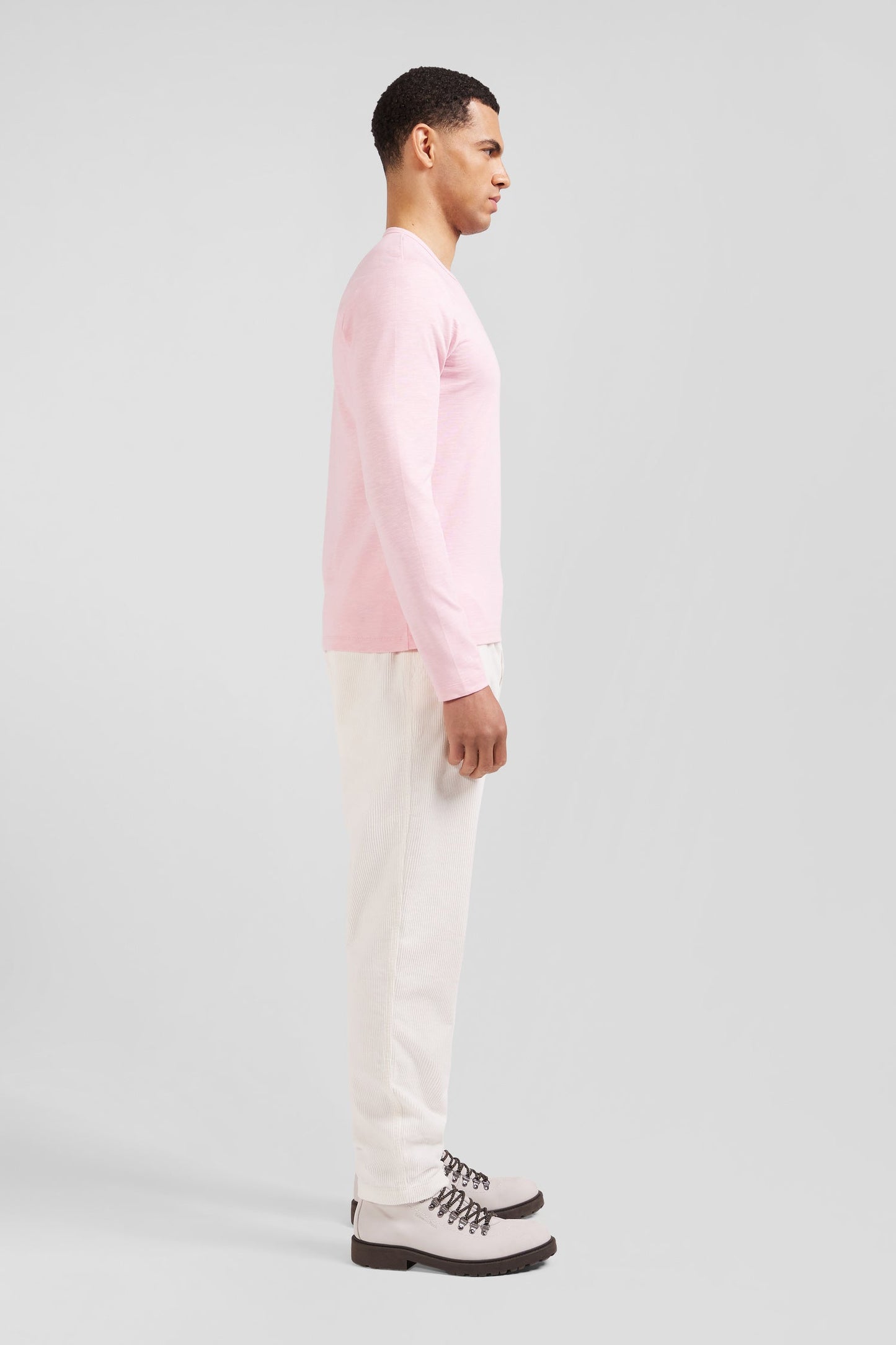 T-shirt manches longues en coton uni rose coupe Slim - Image 6