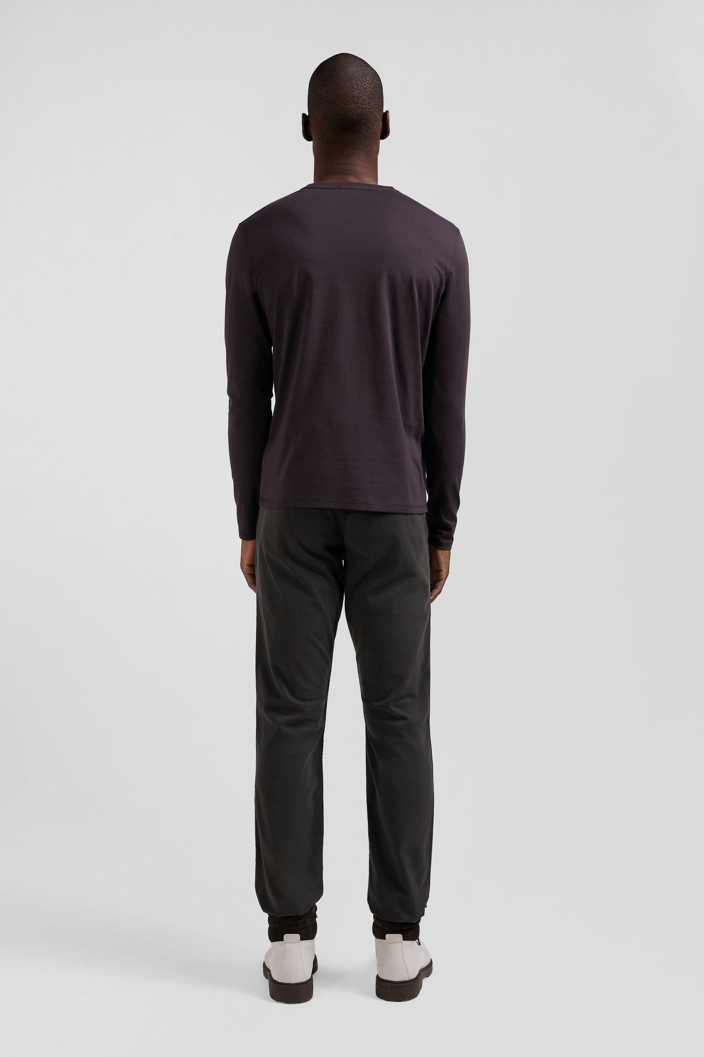 Long-sleeved T-shirt in dark brown Pima cotton, regular fit