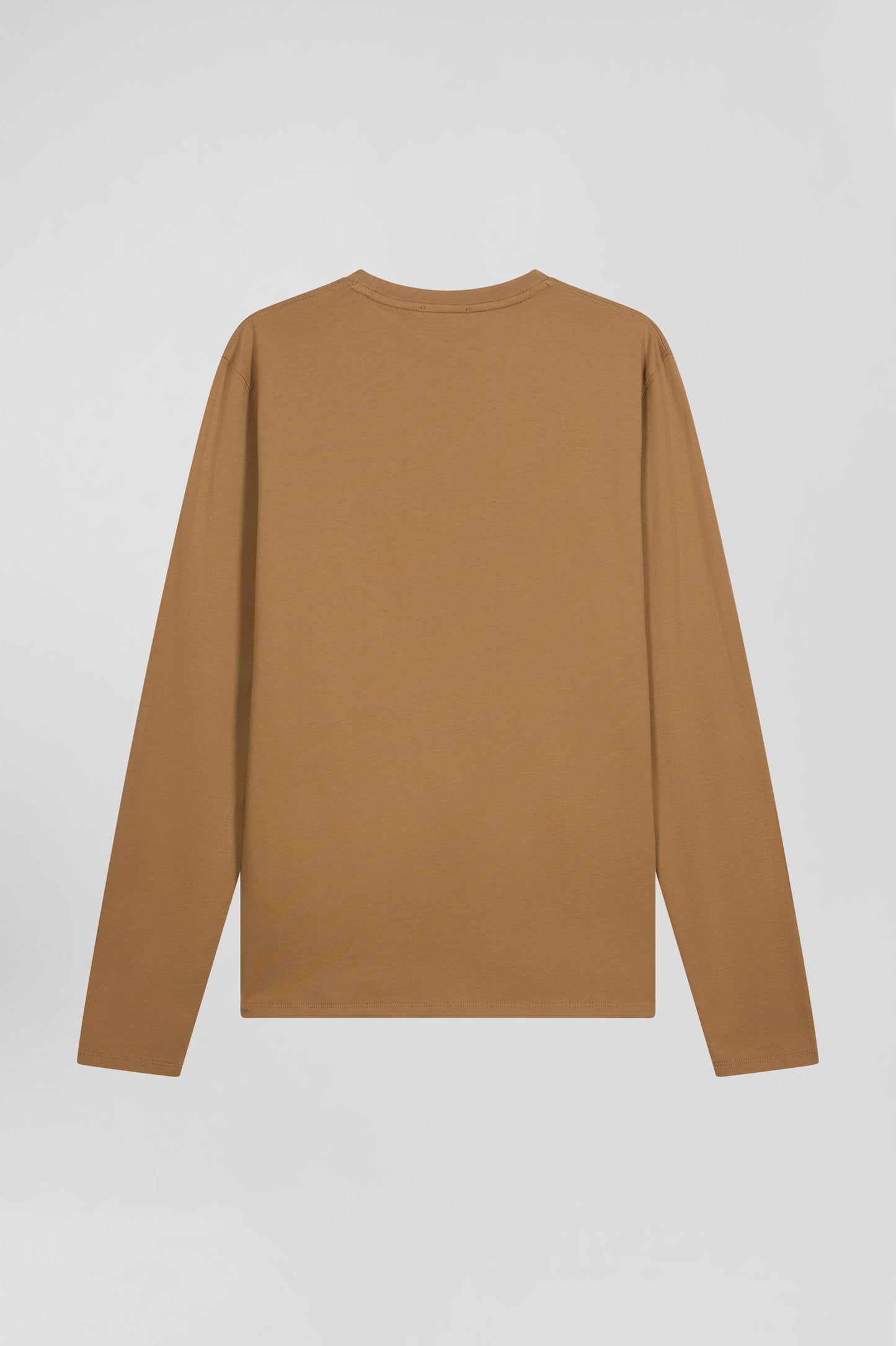 Plain long-sleeved T-shirt in hazelnut cotton, regular fit