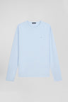 Regular sky blue long-sleeved cotton T-shirt