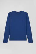 Regular blue long-sleeved cotton T-shirt