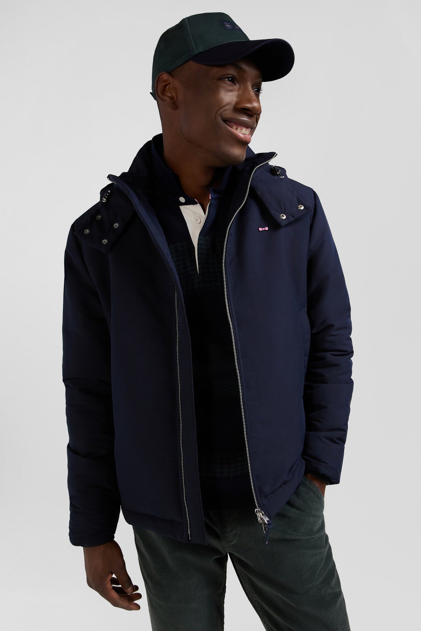 Blouson zippé à capuche bleu marine - Image 3