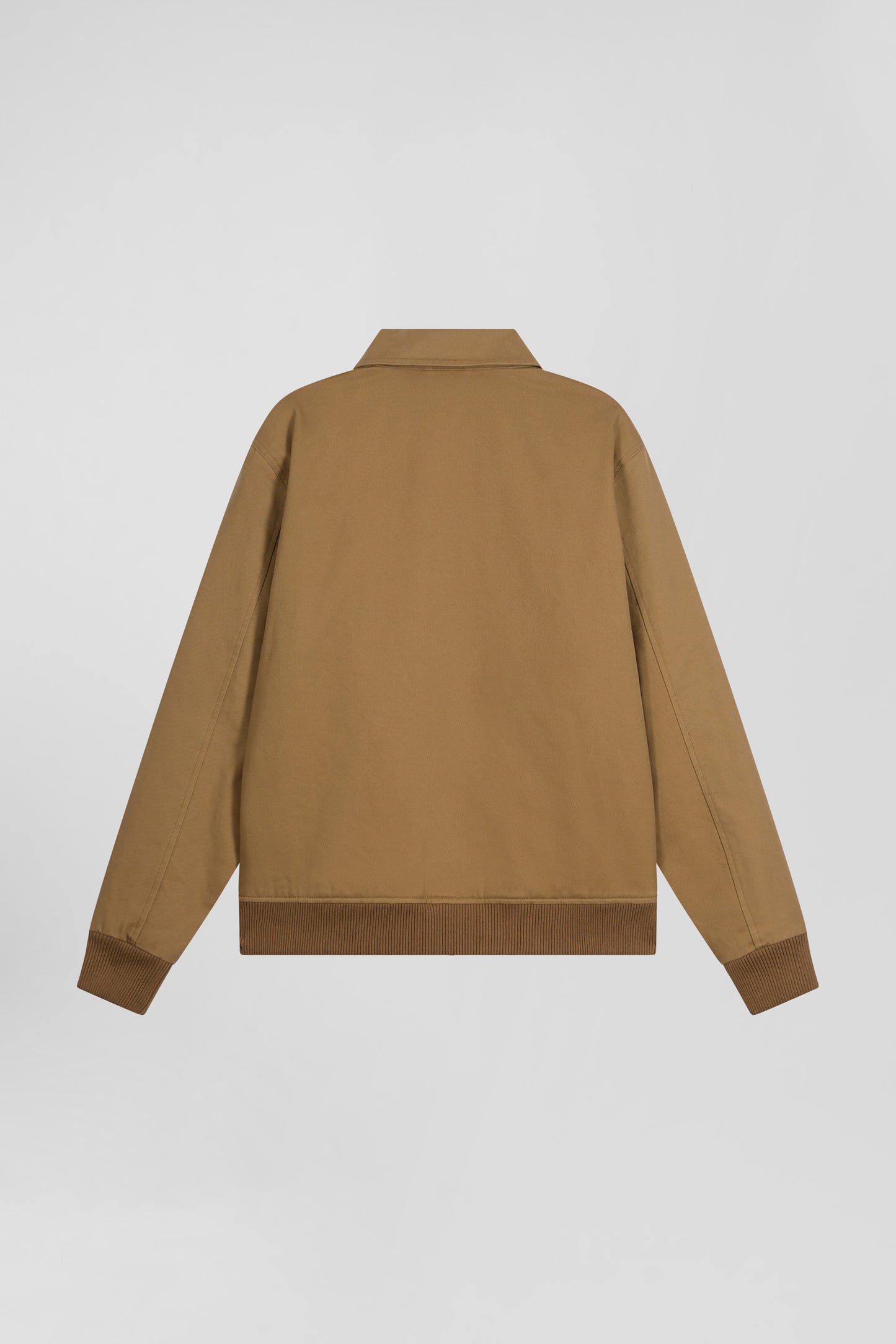 Zip jacket with shirt collar in hazelnut cotton gabardine