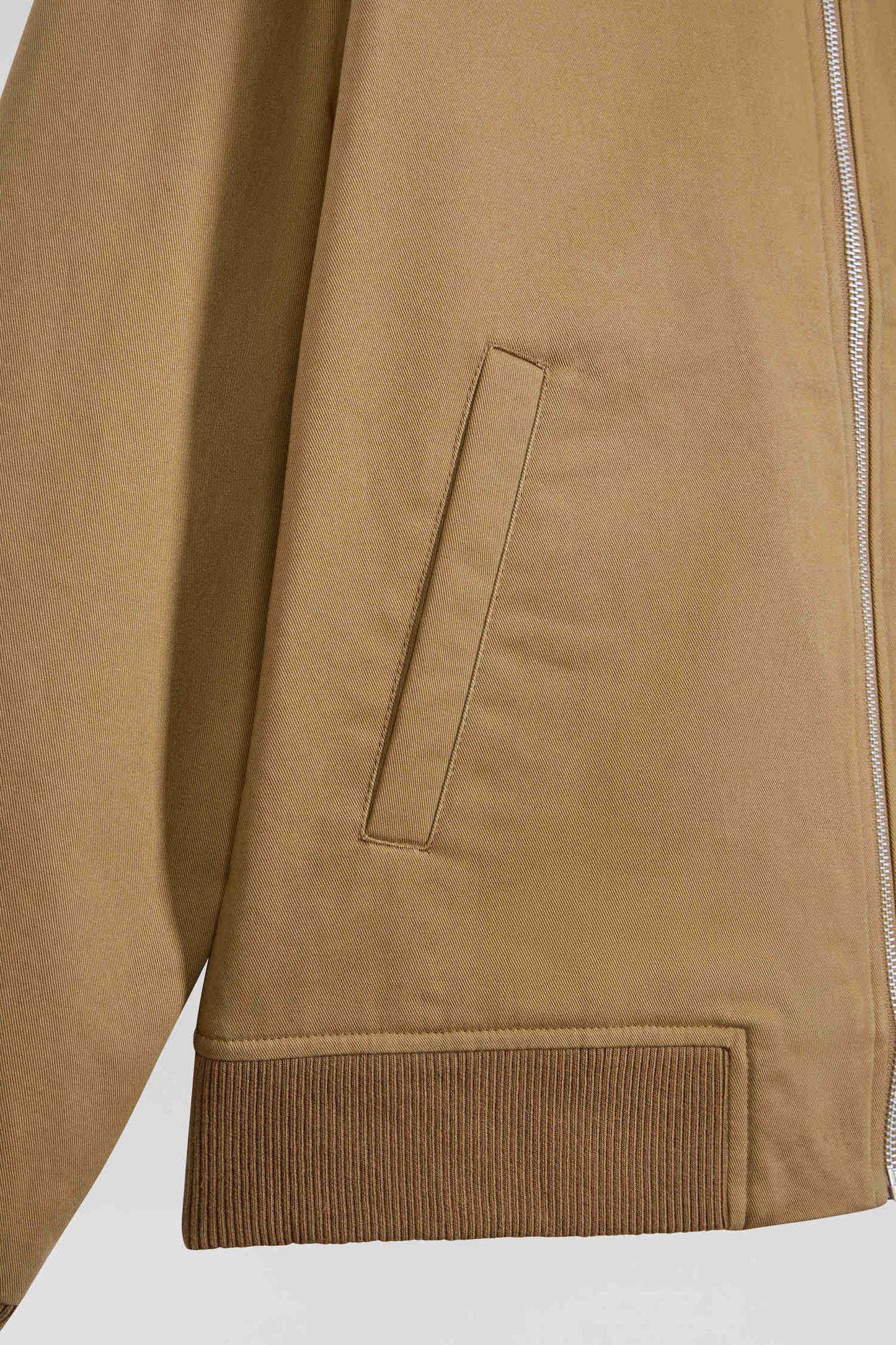 Zip jacket with shirt collar in hazelnut cotton gabardine
