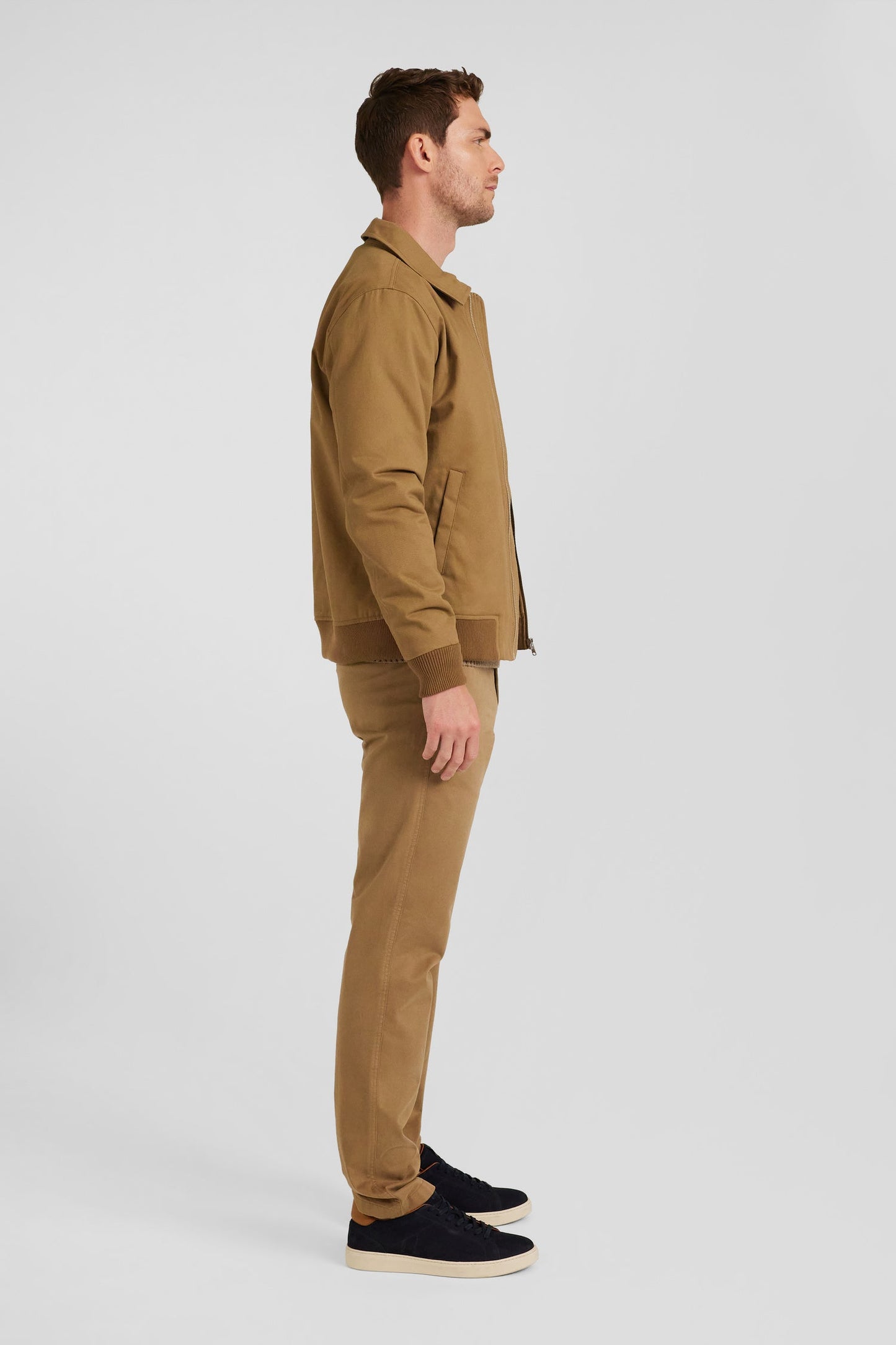 Blouson zippé à col chemise en gabardine de coton camel - Image 5