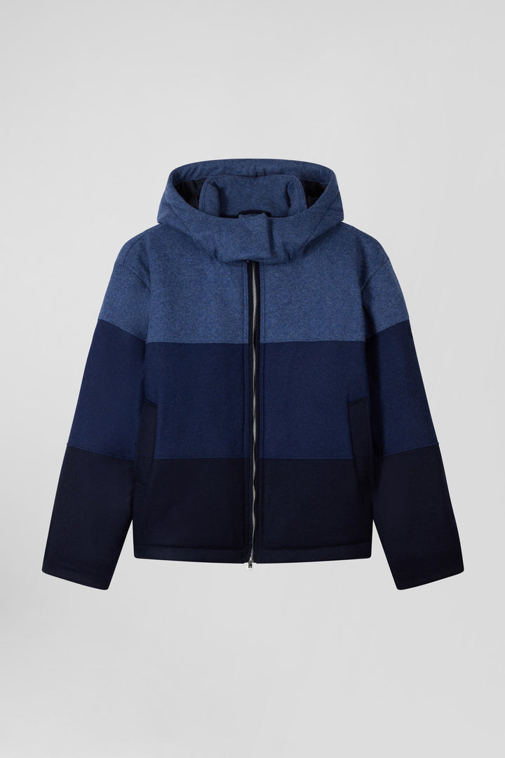 Blouson zippé à capuche en jersey de laine bleu marine alt view