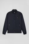 Navy blue matte nylon windbreaker with striped back embroidery
